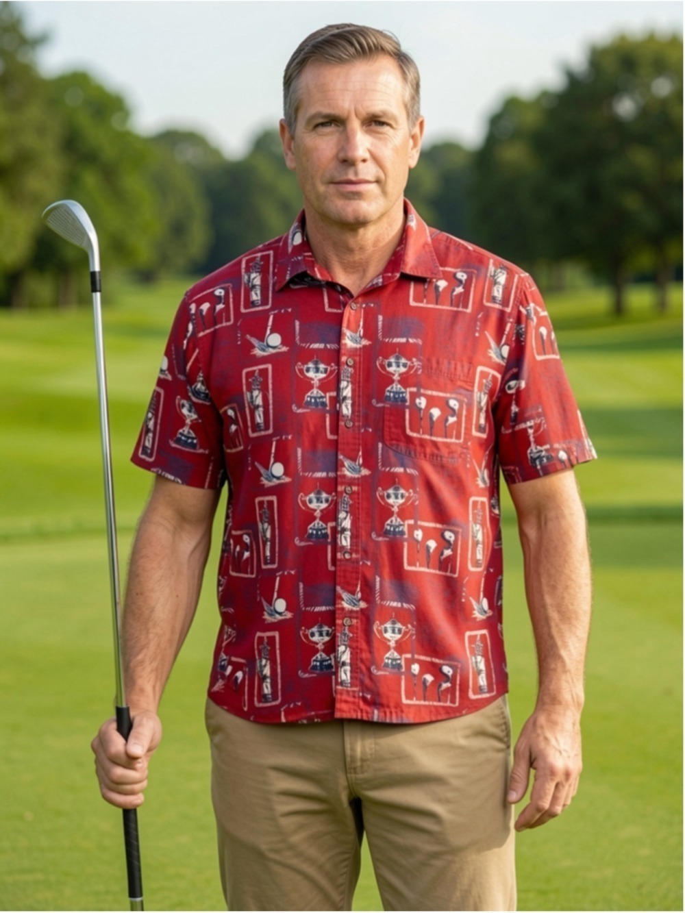 Clearwater Outfitters Red Golf Button Down Shirt Medium Novelty Resort Retro